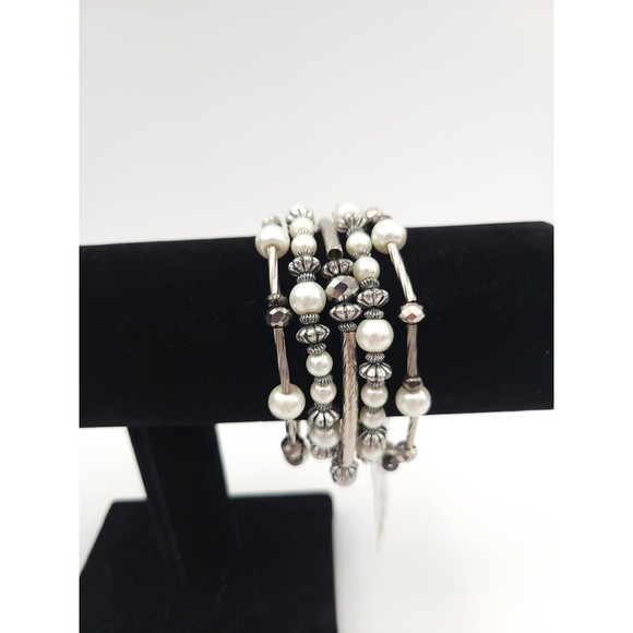 Vera Wang Simply Vera Stretch Bracelet Faux Pearl Silver Tone Multistrand - Picture 2 of 6